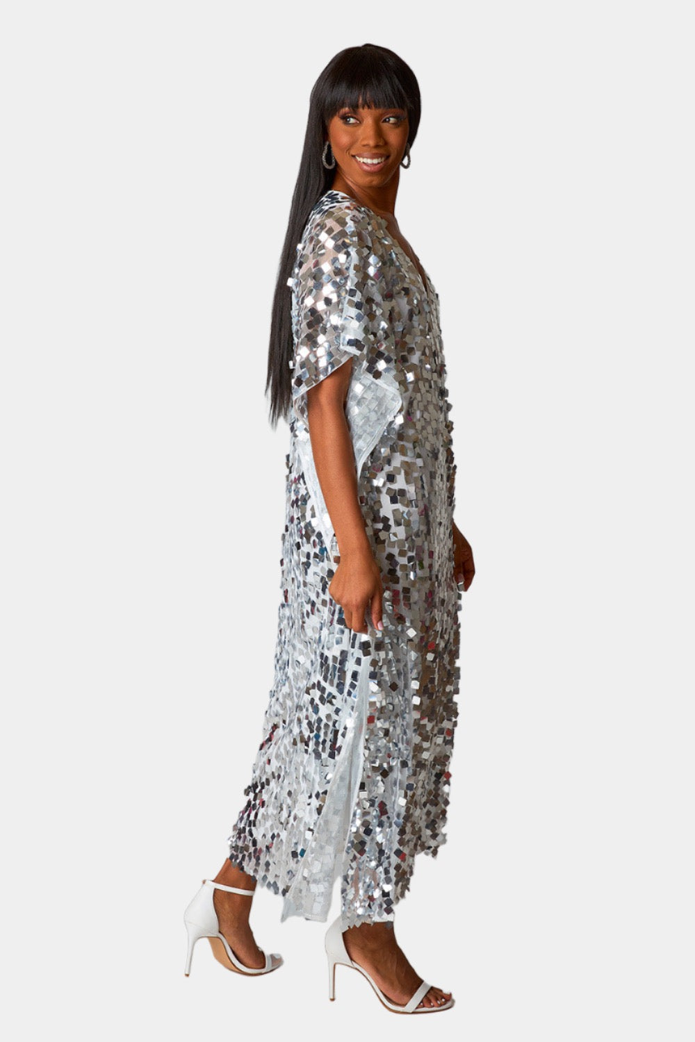 Atlas Sequin Caftan Maxi Dress - Overcast