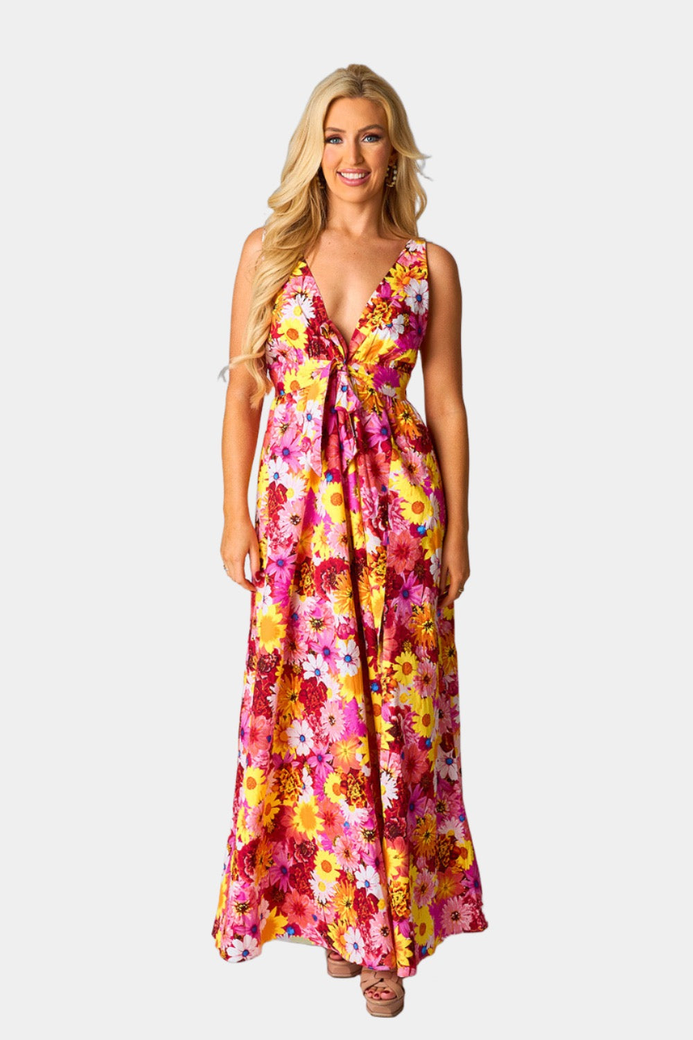 Zena Plunging Neck Maxi Dress - Sunshine