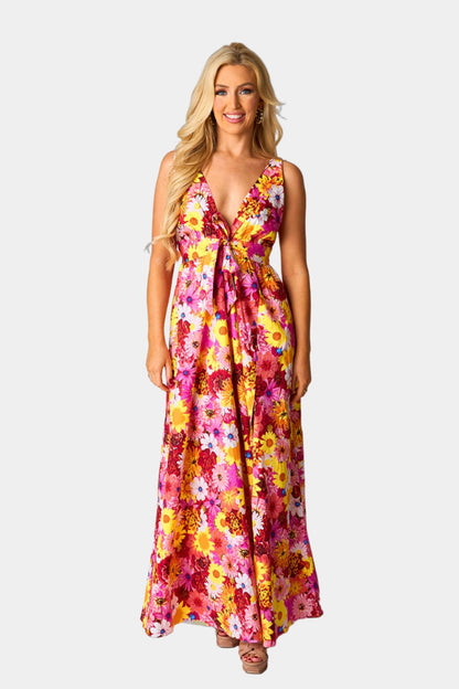 Zena Plunging Neck Maxi Dress - Sunshine