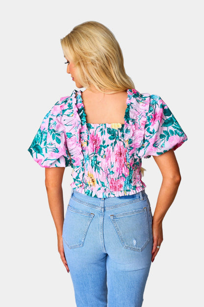 Tandy Puff Sleeve Top - Garden Club