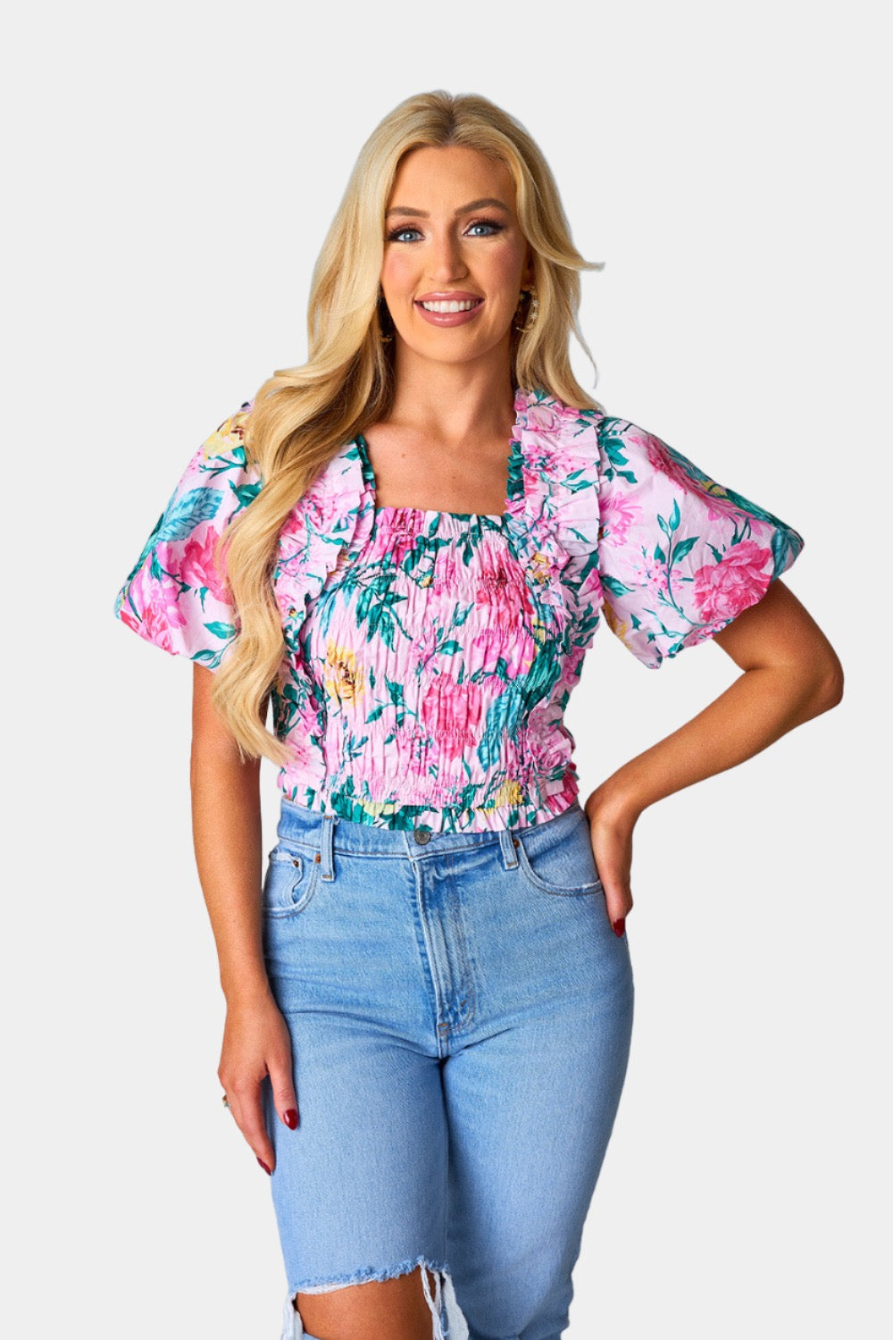 Tandy Puff Sleeve Top - Garden Club