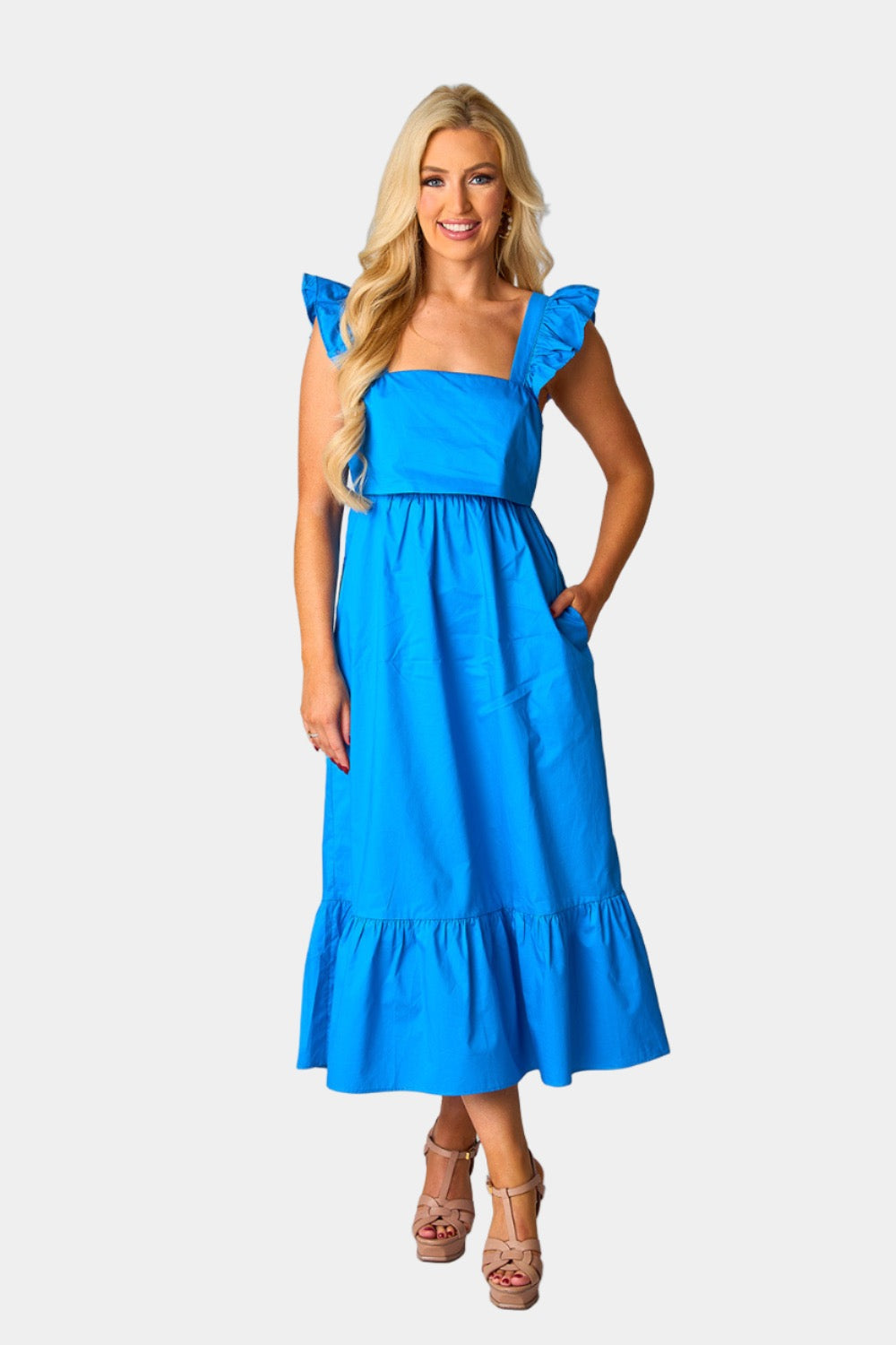 Beverly Ruffle Sleeve Midi Dress - Cobalt