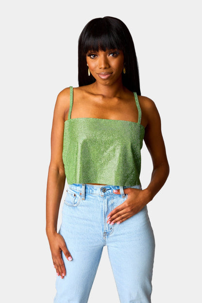 Girly Girl Rhinestone Crop Top - Emerald