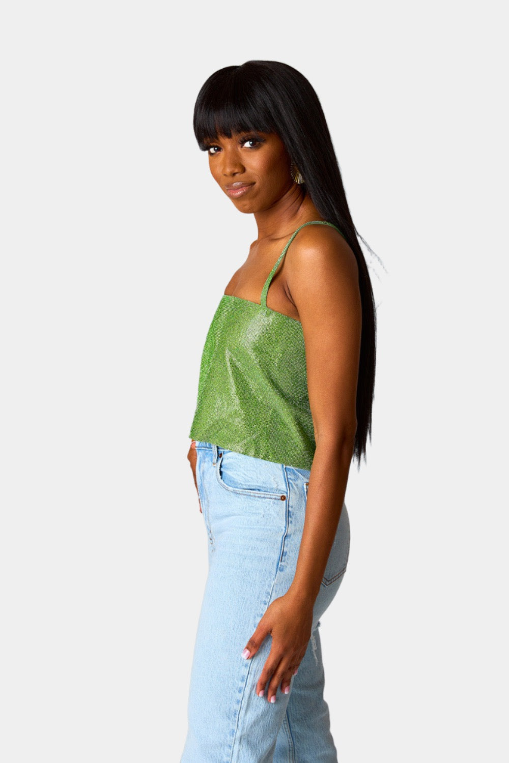 Girly Girl Rhinestone Crop Top - Emerald