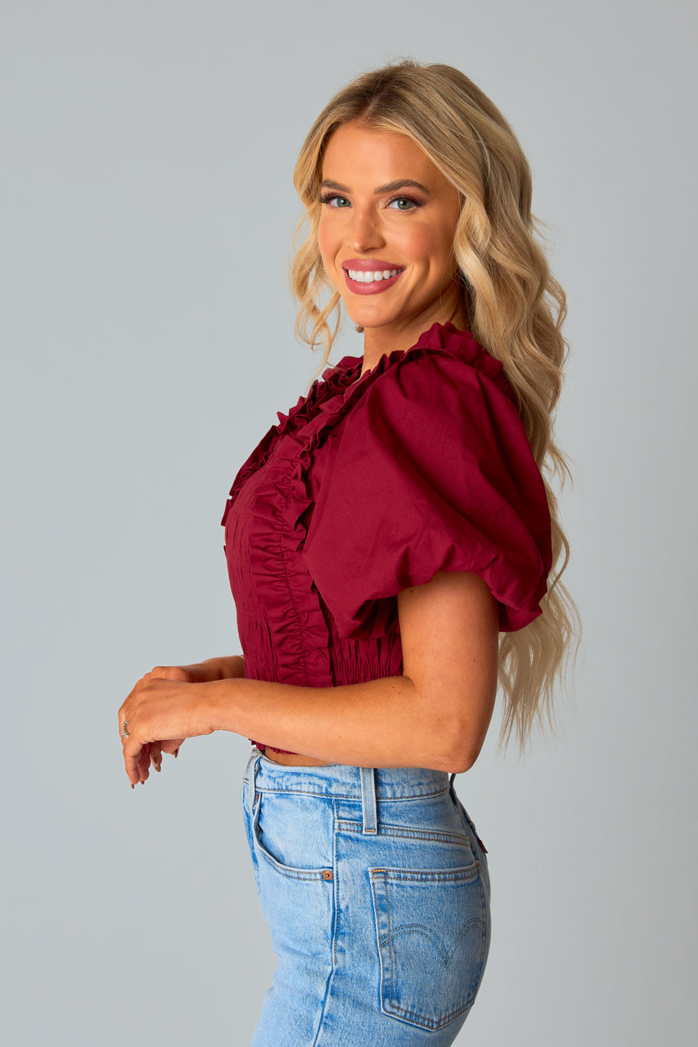 Tandy Puff Sleeve Top - Maroon