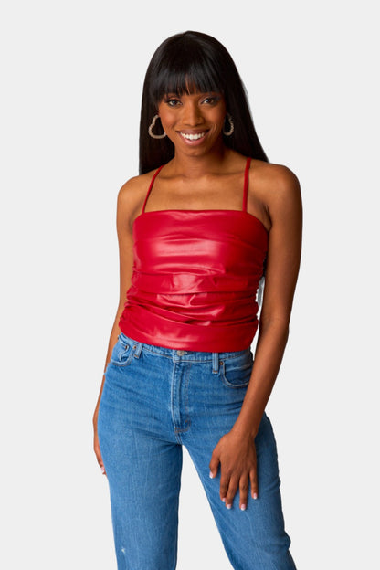 Jolee Vegan Leather Tank Top - Crimson