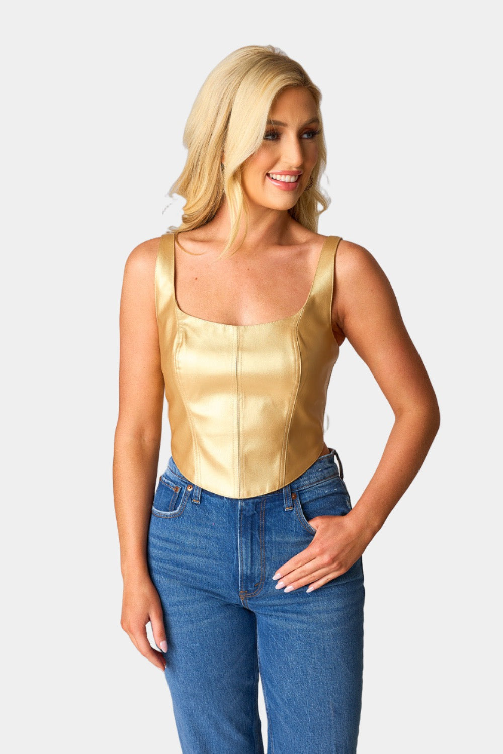 Coco Vegan Leather Corset Top - Gold