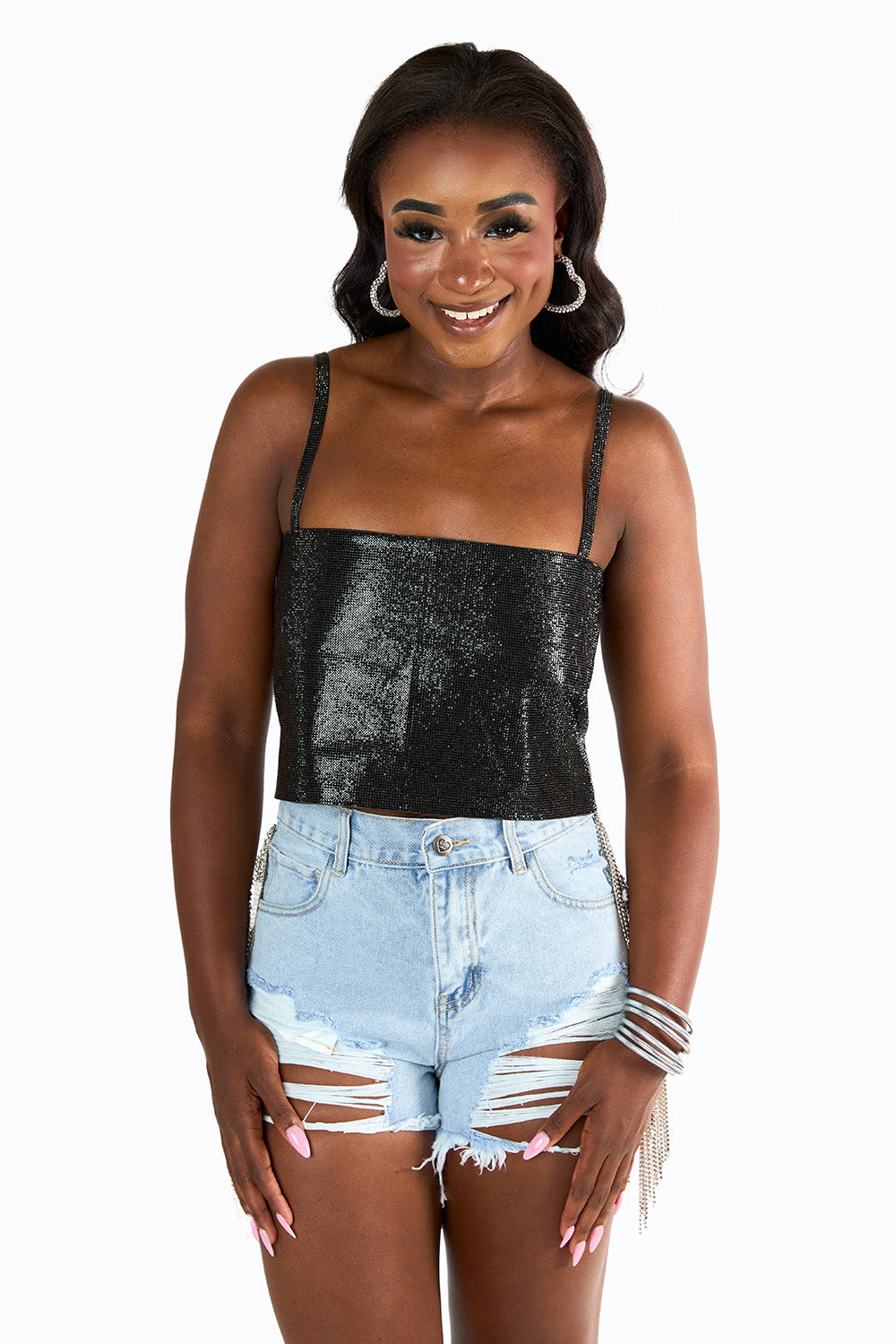 Girly Girl Rhinestone Top - Black