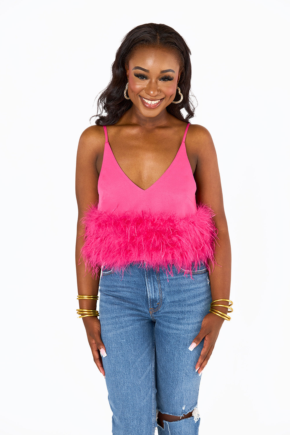 Reno Feather Tank Top - Fuchsia