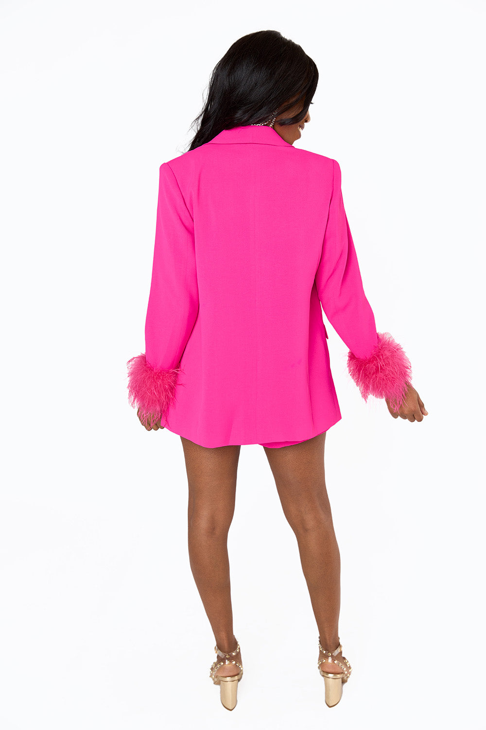 Elle Feather Trim Blazer - Azalea