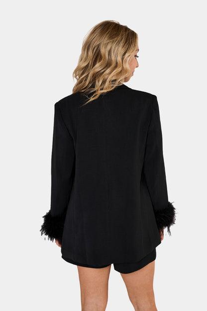 Elle Feather Trim Blazer - Obsidian