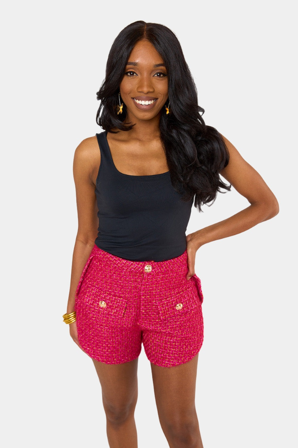 Mae Tweed High-Waisted Shorts - Strawberry Ice