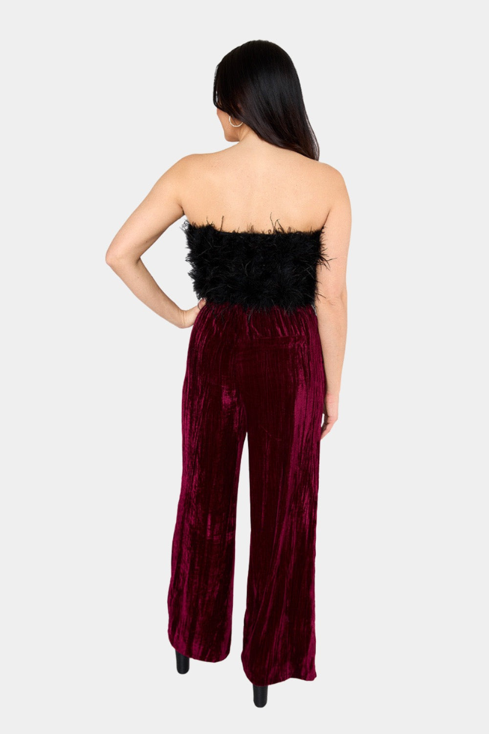 Sondra High-Waisted Velvet Pants - Cabernet