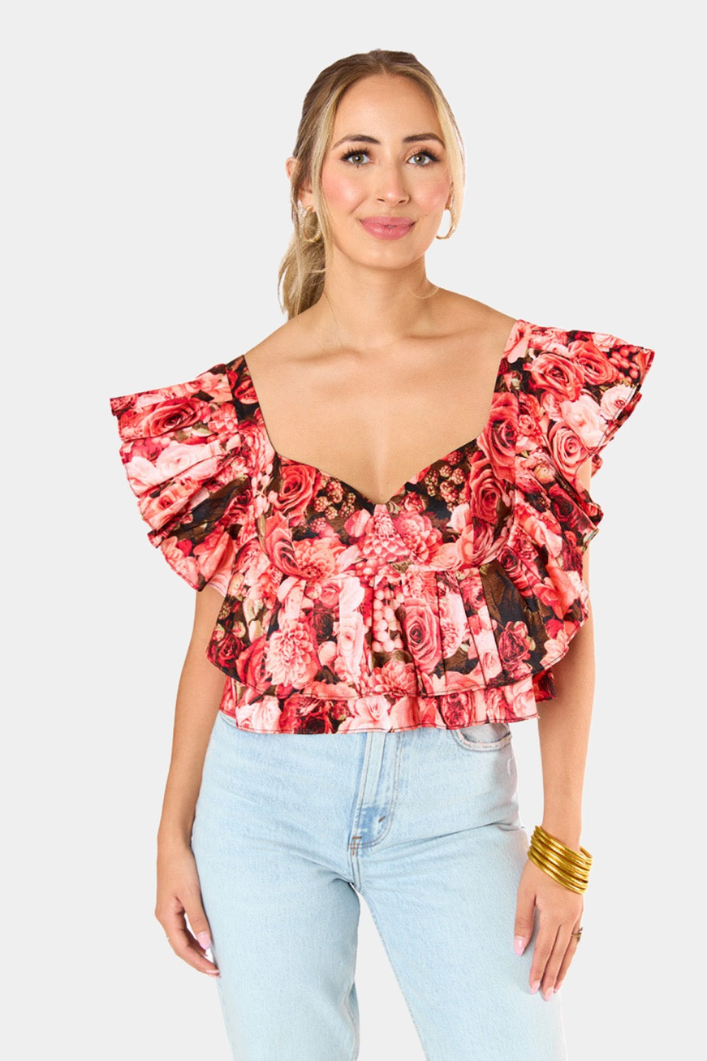 Madeline Ruffle Sleeve Bustier Top - Autumn Rose