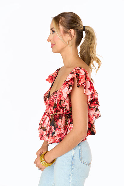 Madeline Ruffle Sleeve Bustier Top - Autumn Rose