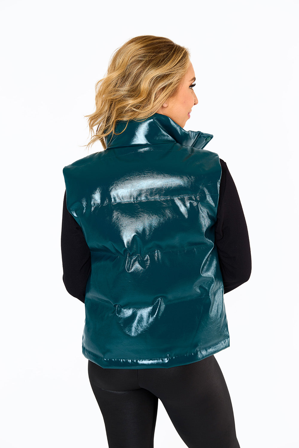 Helen Vegan Leather Puffer Vest - Jade