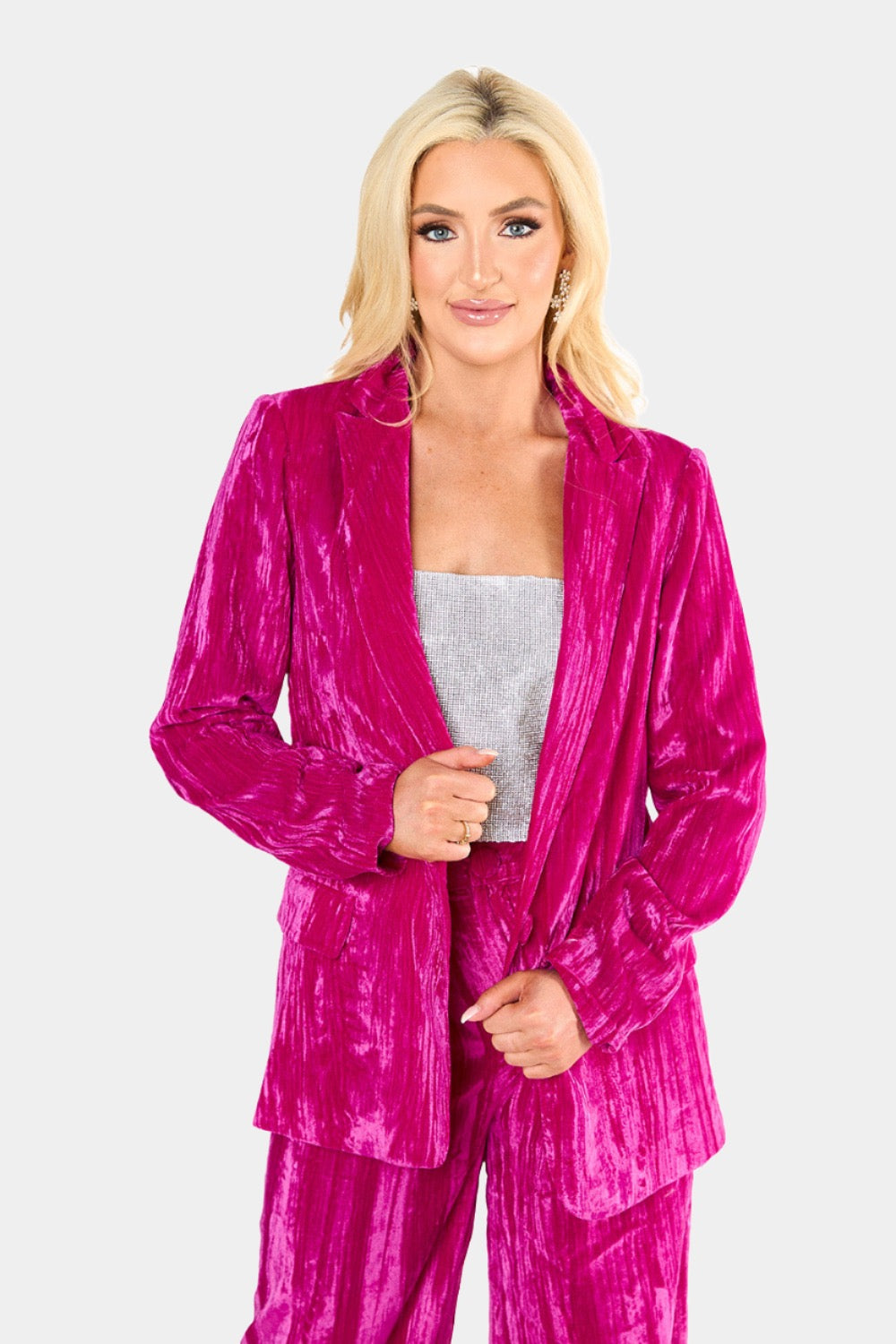 Heff Crushed Velvet Blazer - Fuchsia