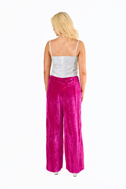 Sondra High-Waisted Velvet Pants - Fuchsia