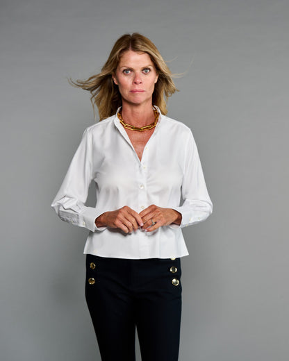 Long Sleeve Croped Top Crisp - White
