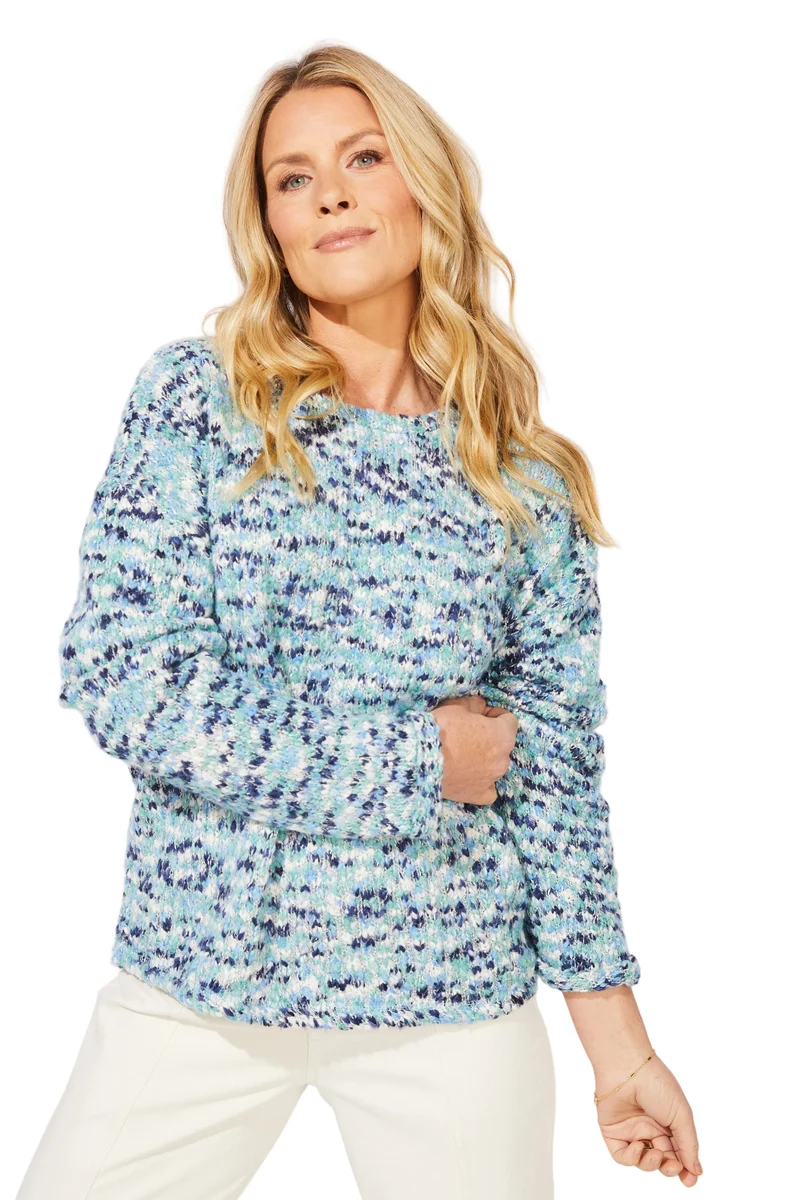 Woman ESCAPE BY HABITAT  SPECKLED ECLIPSE COZY PULLOVER SWEATER - 94001 Color Harbor a dotted patterned sweater