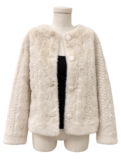 Cream Textured Faux Fur Jacket 