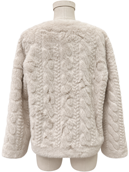 Cream Textured Faux Fur Jacket 