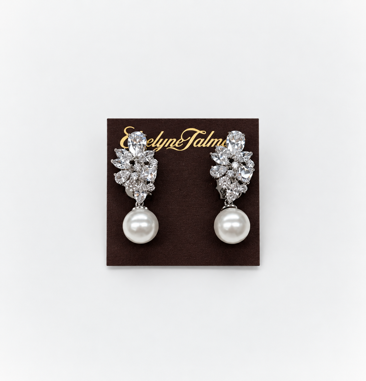 Cubic Zirconia Cluster Pearl Drop Clip-on Earrings