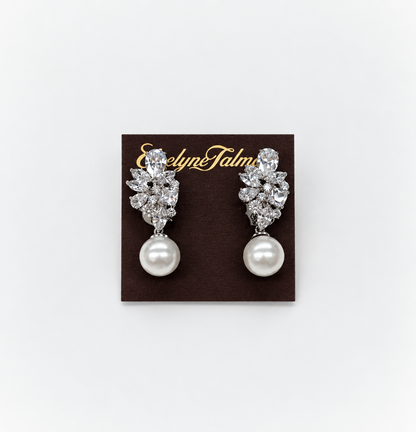 Cubic Zirconia Cluster Pearl Drop Clip-on Earrings