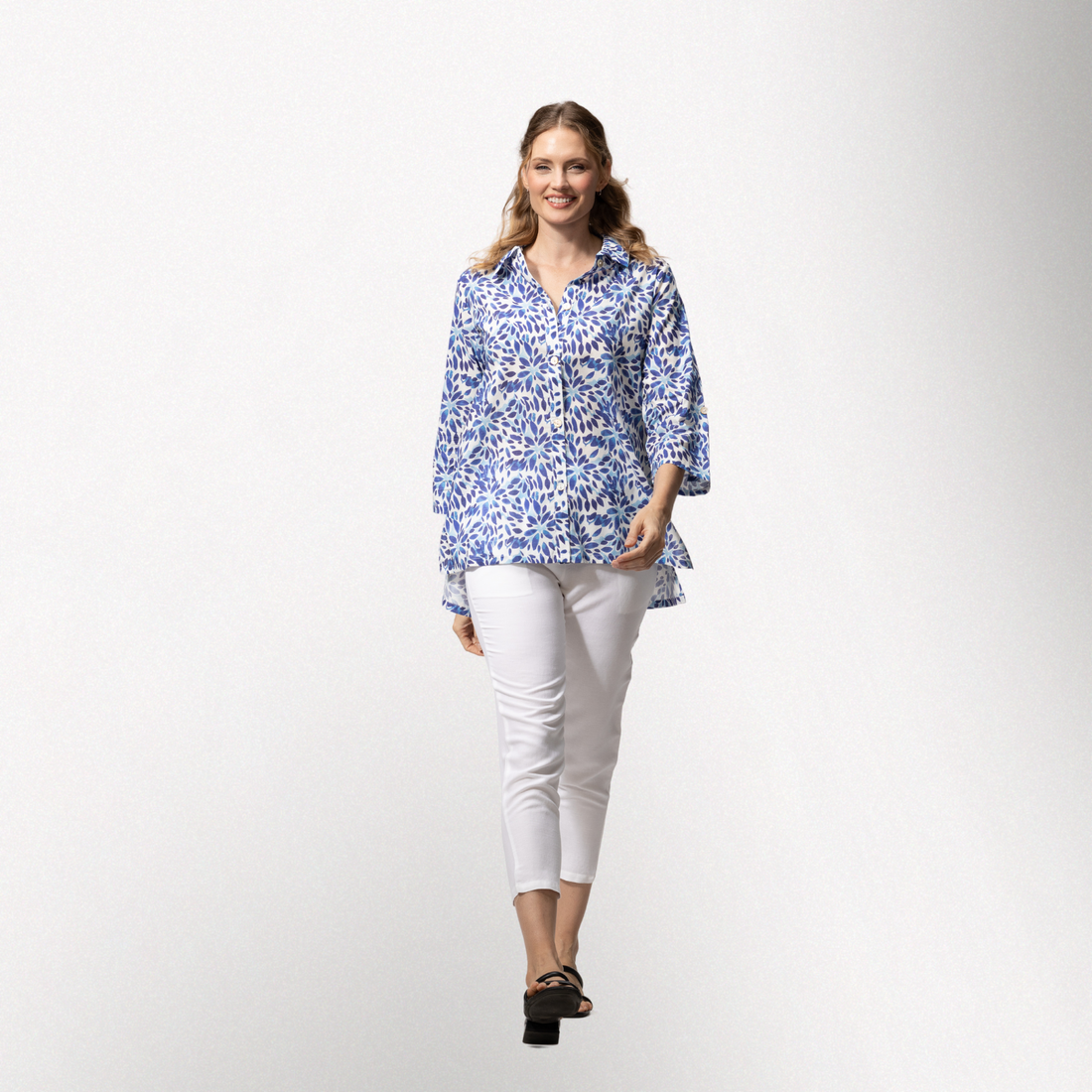 Toofan | Wire Collar Button Down Shirt - Blue Floral