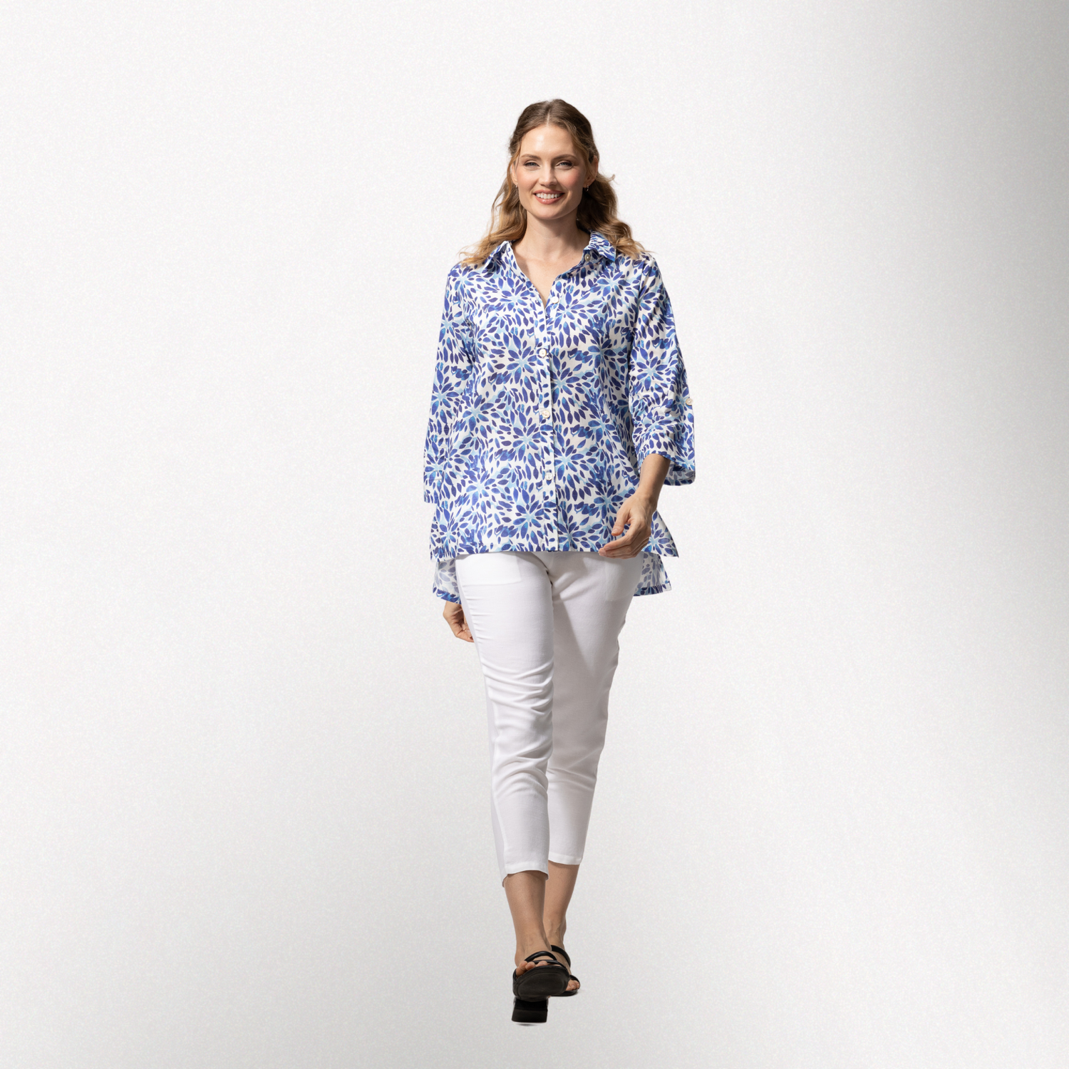 Toofan | Wire Collar Button Down Shirt - Blue Floral