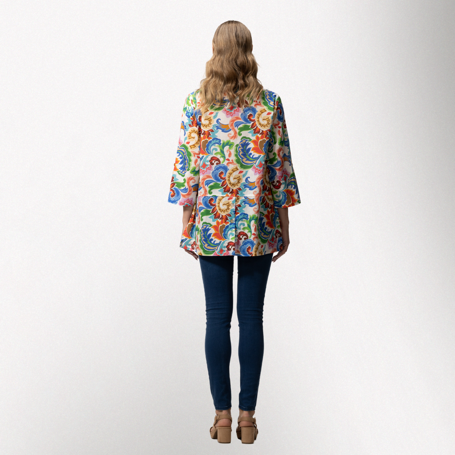 Toofan | Moroccan Tile Print Wire Collar Button Down Cotton Shirt