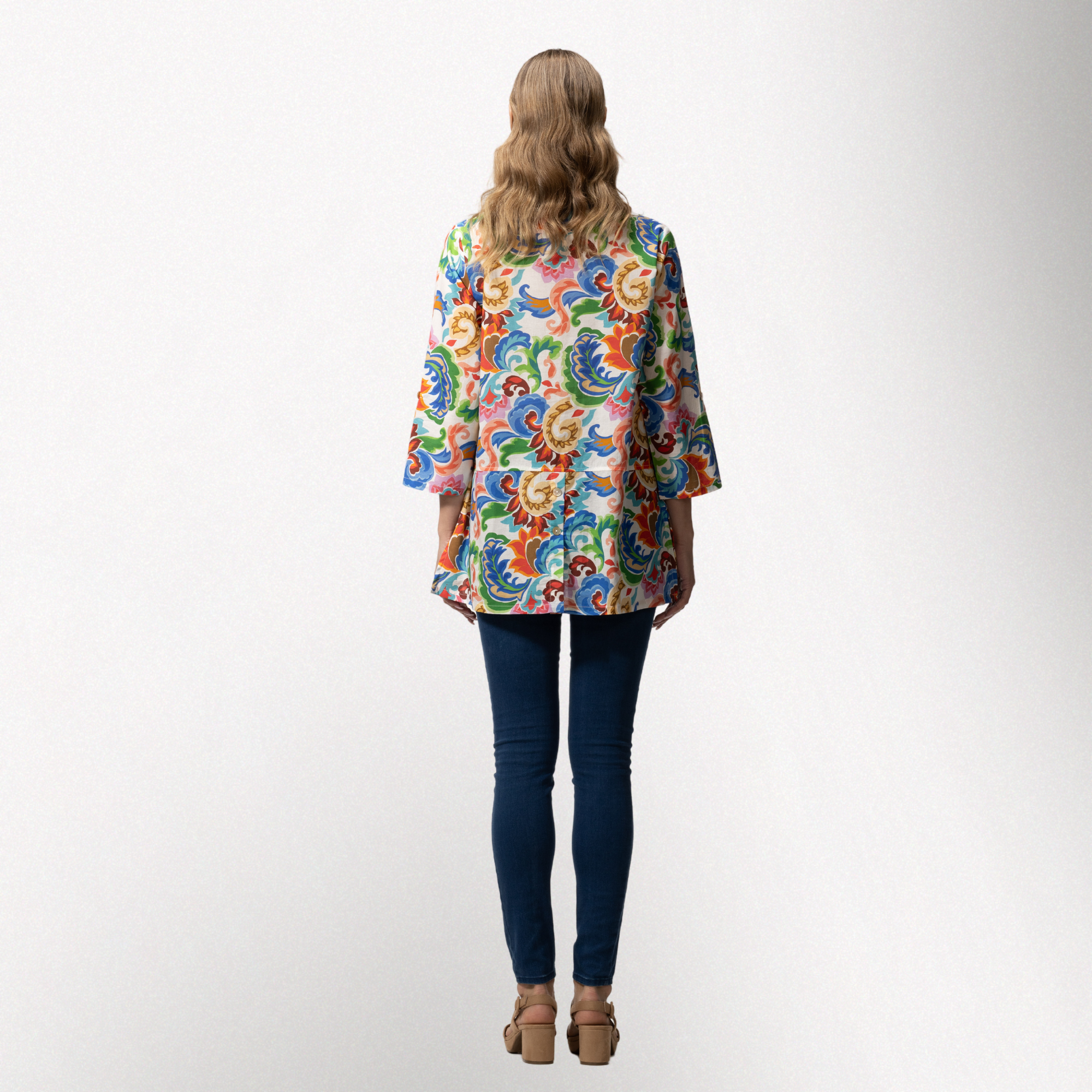 Toofan | Moroccan Tile Print Wire Collar Button Down Cotton Shirt