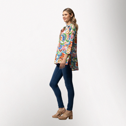 Toofan | Moroccan Tile Print Wire Collar Button Down Cotton Shirt