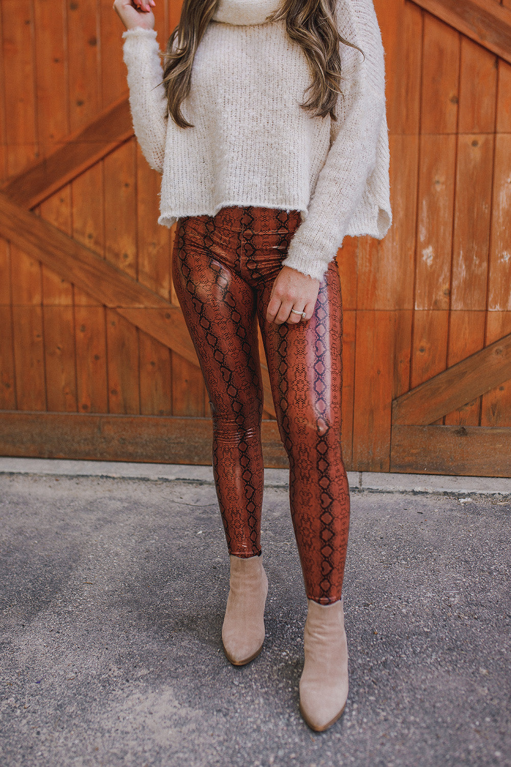 Buddy Love | Mila Patent Vegan Leather Legging - Cognac Snake