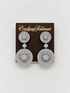 A pair of large silver-tone drop earrings with multiple circular clusters of clear stones, Double Circle CZ Clip-on Earrings