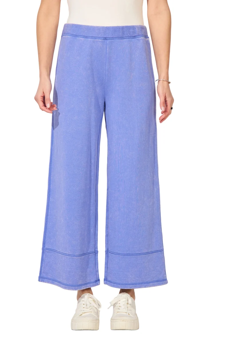Women’s ESCAPE BY HABITAT  COLOR WASHED TERRY CROPPED WIDE LEG - 68097 Color Baja Blue wide-leg cropped pants in a light periwinkle blue color