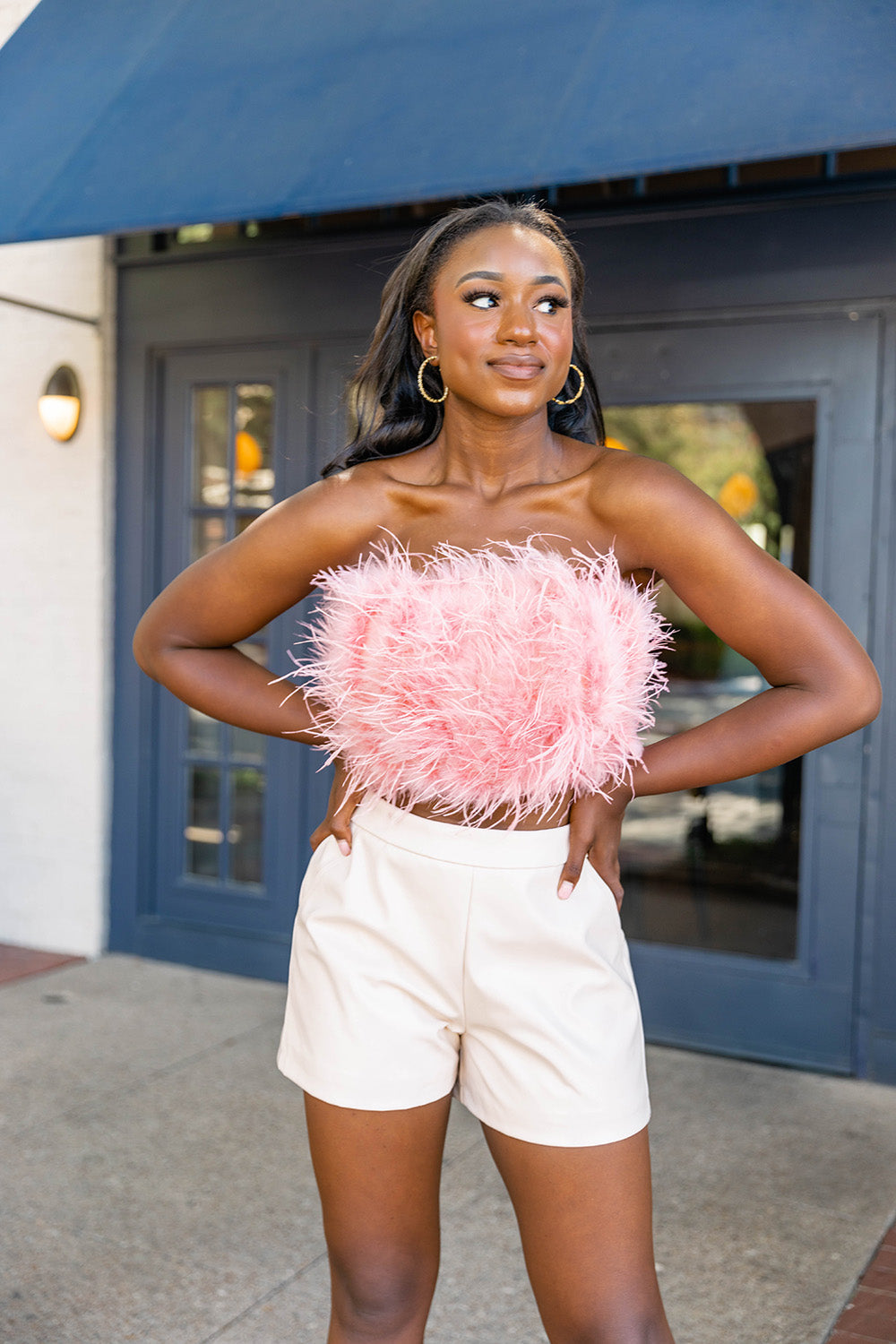 Fancy Strapless Feather Crop Top - Rose Gold