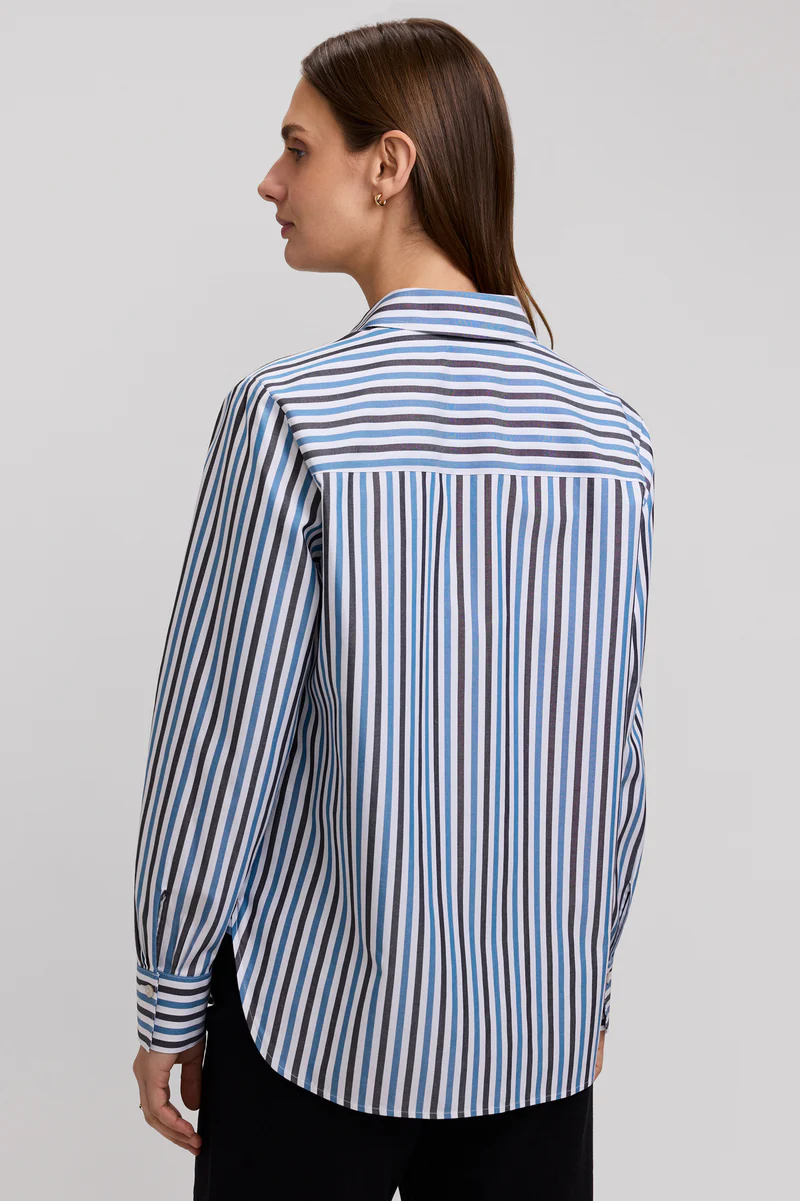 Women’s Foxcroft Meghan No Iron Pinpoint Stripe Long Sleeve Shirt Indigo 