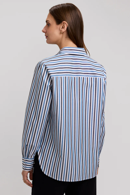 Women’s Foxcroft Meghan No Iron Pinpoint Stripe Long Sleeve Shirt Indigo 