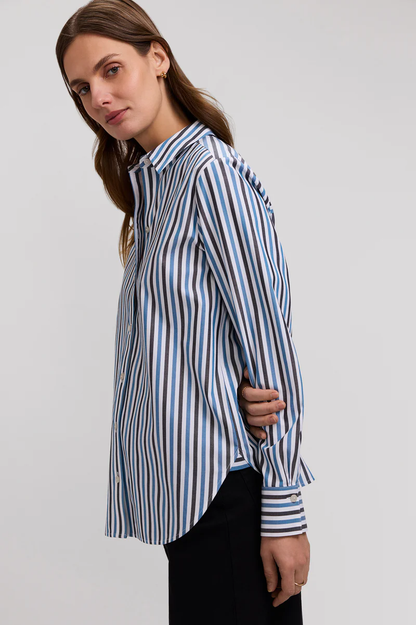 Women’s Foxcroft Meghan No Iron Pinpoint Stripe Long Sleeve Shirt Indigo 