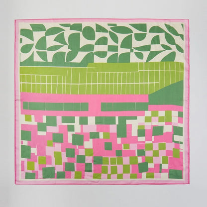 Colorful patterned scarf with pink and green design