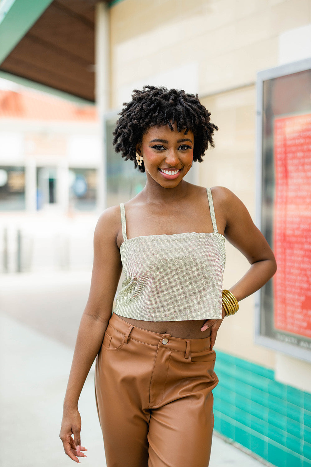 Girly Girl Rhinestone Crop Top - Gold