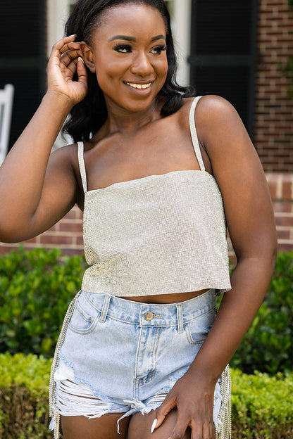 Girly Girl Rhinestone Crop Top - Silver