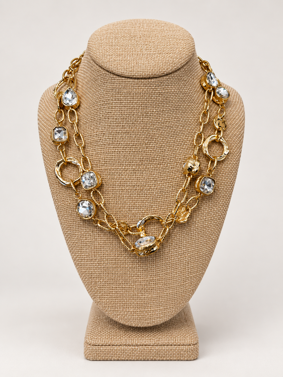 Gold Crystal Layered Chain Necklace