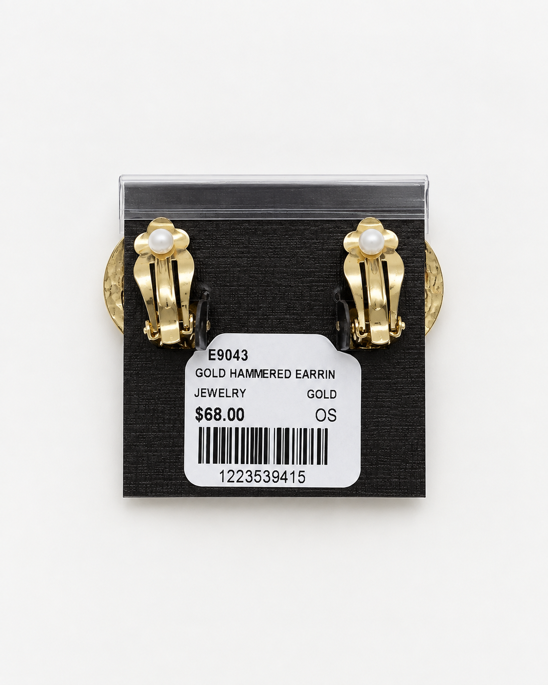 Gold Hammered Clip-on Earring pair of chunky gold disc drop earrings with a hammered texture.