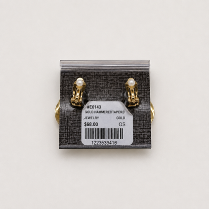 Gold Hammered Disc Drop Clip-on Earrings a pair of gold-tone disc earrings with textured bands.