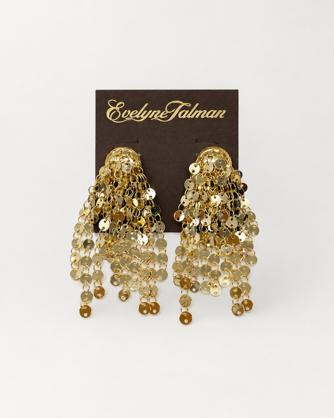 A pair of gold-toned dangling earrings with layered sequins and beads, Gold Waterfall Earring