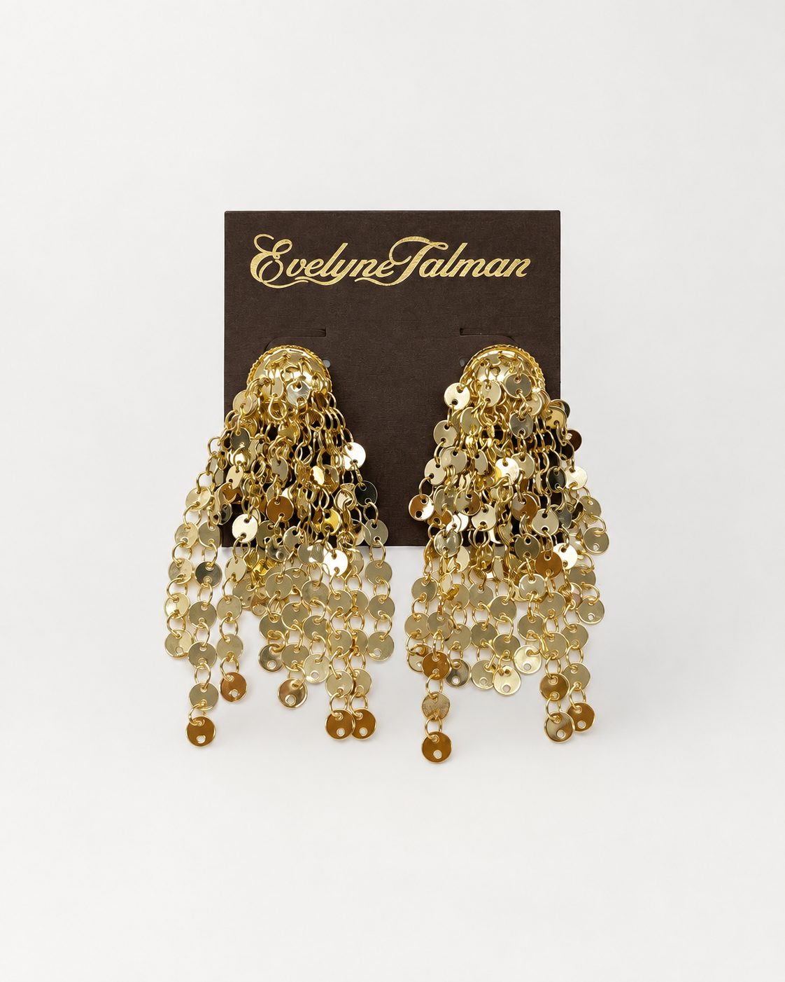 A pair of gold-toned dangling earrings with layered sequins and beads, Gold Waterfall Earring
