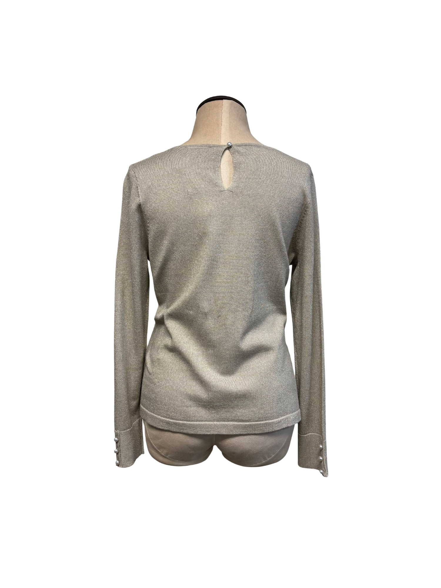 The H Edition | Long Sleeve Gold Shimmer Crew Neck with Pearl Buttons on the Cuffs