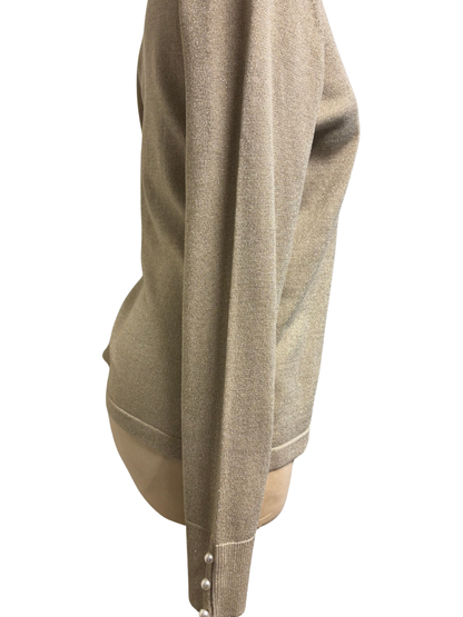 The H Edition | Long Sleeve Gold Shimmer Crew Neck with Pearl Buttons on the Cuffs
